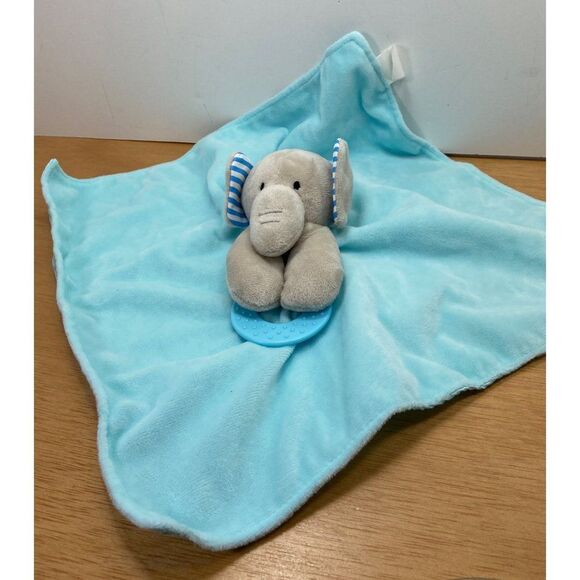 Forever Baby Lovey Baby Blankey  with Teether Blue Satin Gray Elephant 13 in - Picture 5 of 6